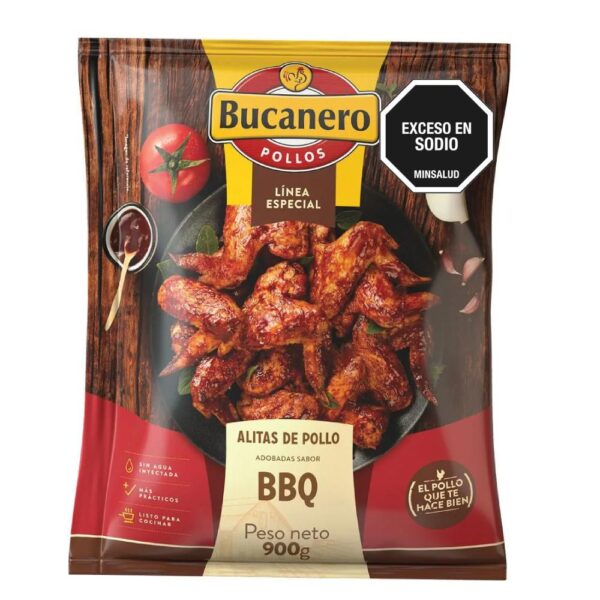 Alitas de pollo EL BUCANERO adobadas BBQ x10und (900 gr)