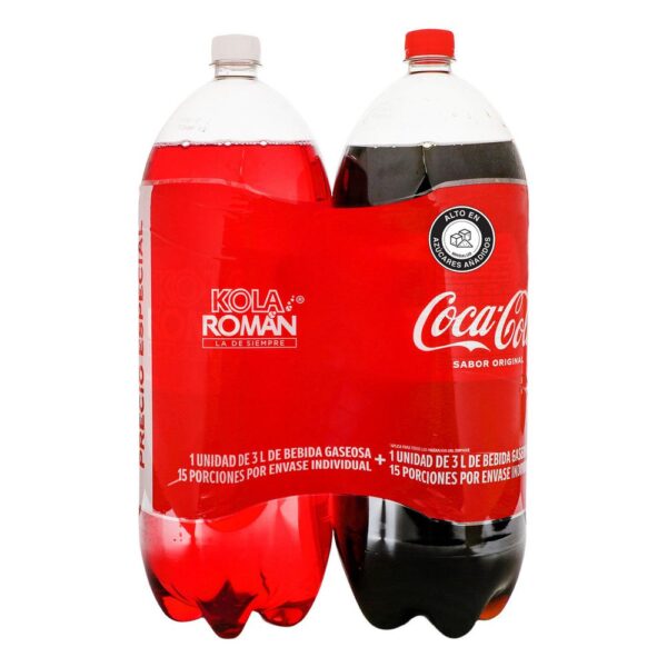 Gaseosa COCA COLA Original + Kola Román x 2und 3L (6000 ml)