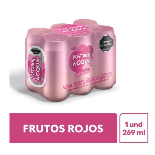 Gaseosa POSTOBON Acqua Frutos Rojos Lata x6und 269ml (1614 ml)