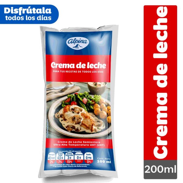 Crema de leche ALPINA Semi Entera Bolsa (200 ml)