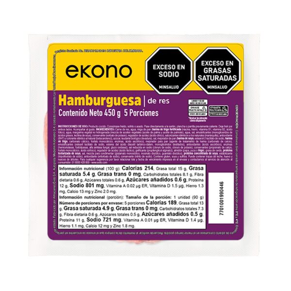 HAMBURGUESA DE RES EKONO 450 gr