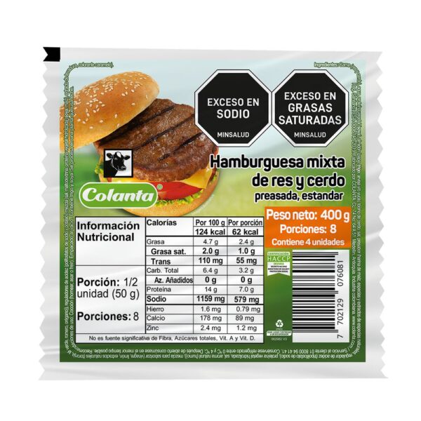 Hamburguesa Mixta Res Cerdo Preasada COLANTA 400 gr