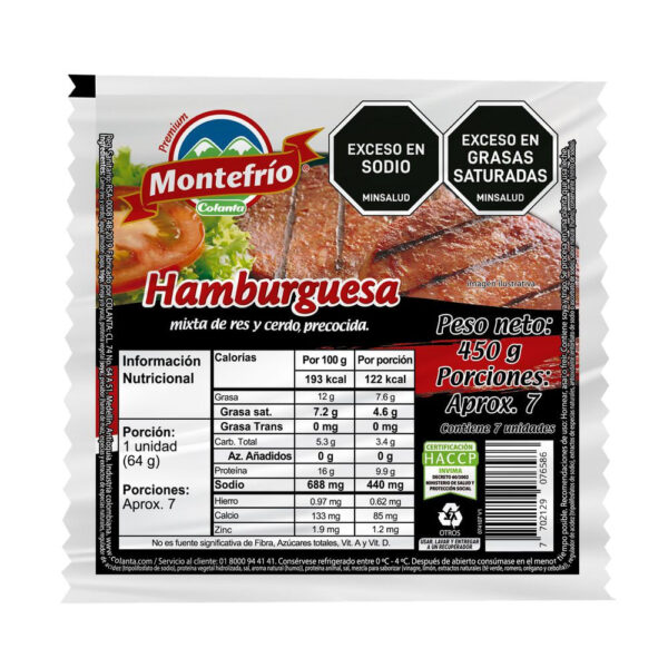 Hamburguesa Mixta Res Cerdo Precocida MONTEFRIO 450 gr