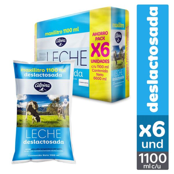 Leche Deslactosada ALPINA Bolsa x6und 1100ml (6600 ml)