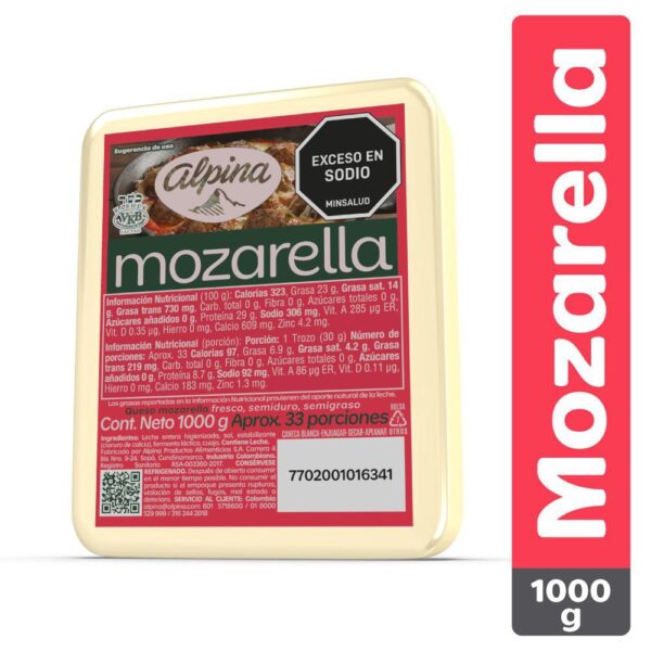 Queso Mozarella ALPINA Porcionado (1000 gr)