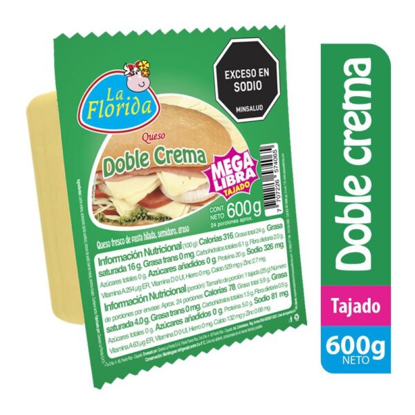 Queso LA FLORIDA Doble Crema Mega libra Tajado (600 gr)