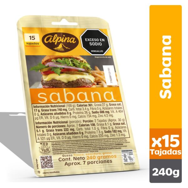 Queso Sabana ALPINA 15 Tajadas (240 gr)