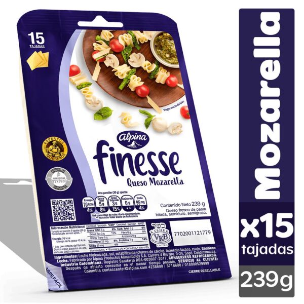 Queso Mozarella FINESSE 15 Tajadas (239 gr)