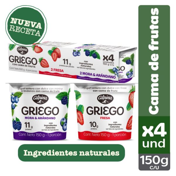 Yogurt griego ALPINA Mora y arándanos x4und (564 ml)