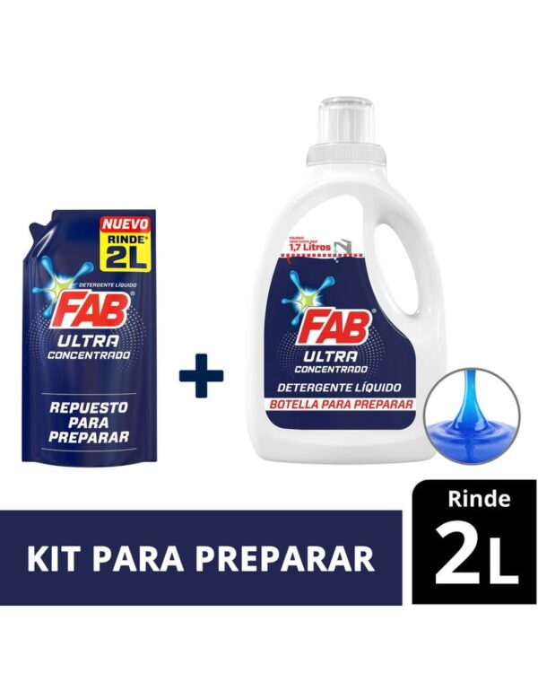 Detergente Líquido FAB Ultra Concentrado 330 Ml + Botella 2000 Ml