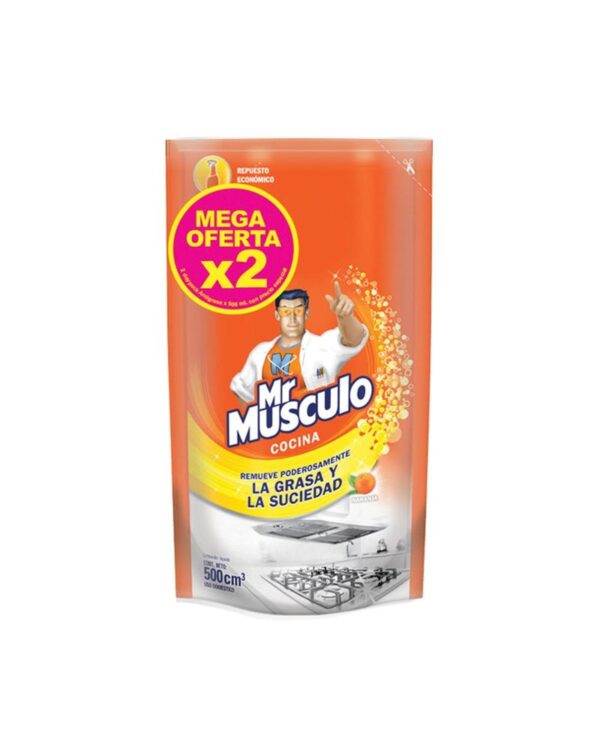 Quitagrasa Mr Musculo Liquido Naranja 2 Doypacks Repuestos 1000ml