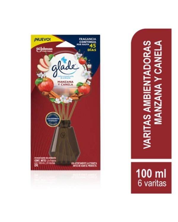 Ambientador Glade Varitas Manzana Canela Frasco Con 100ml Y 6 Varitas