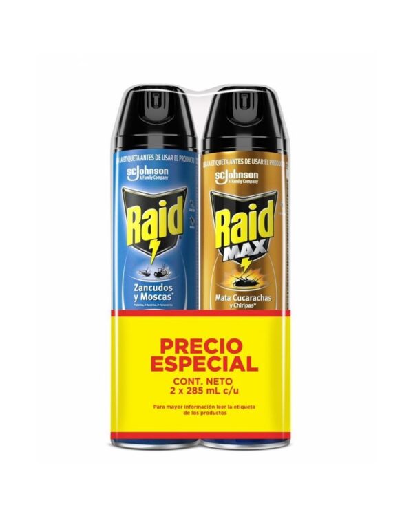 Insecticida Raid Aerosol Mata Moscas, Mosquitos Y Cucarachas 2 Pack 570ml