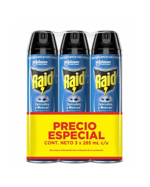 Insecticida Raid Aerosol Mata Moscas Y Mosquitos 3 Pack 855ml