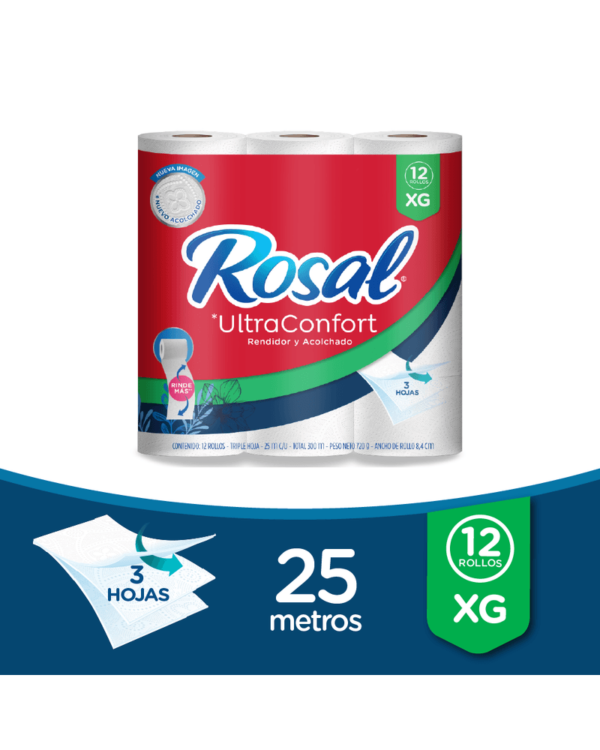 Papel Higiénico Rosal Triple Hoja 25 Mts X12 Unds