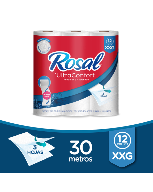 Papel Higiénico Rosal Triple Hoja 30 Mts X12 Unds