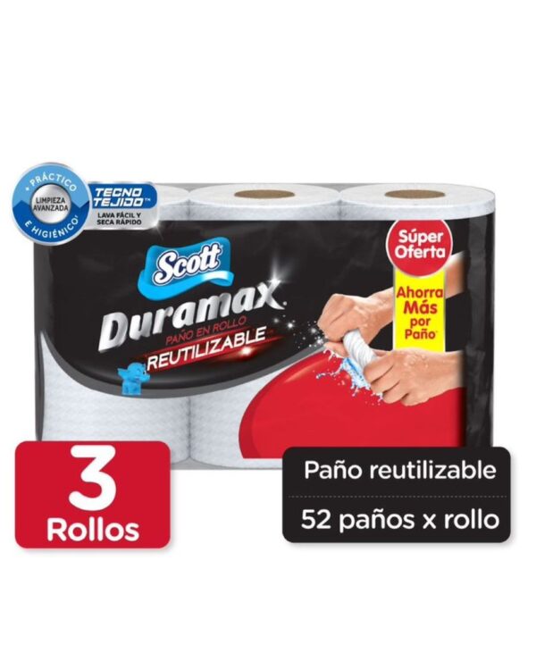 Toalla De Papel Reutilizable Scott Duramax 3 Rollos X52 Hojas