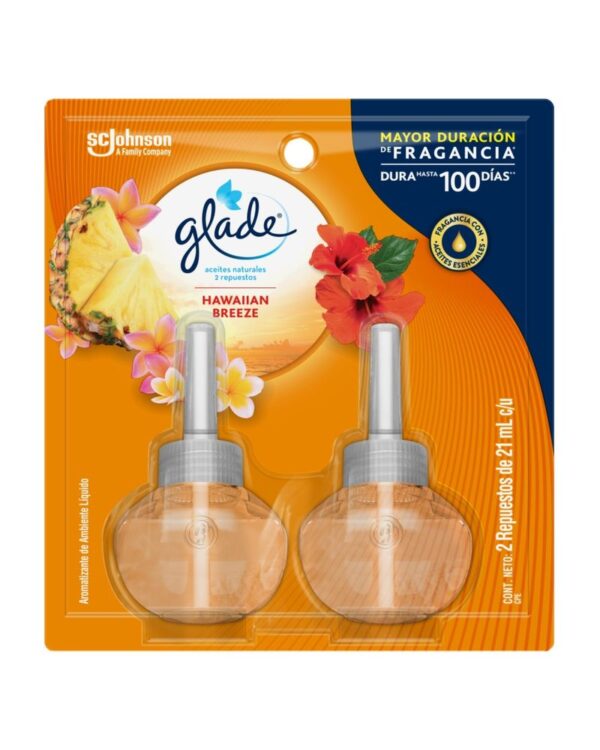 Ambientador Glade Aceites Naturales Hawaiian Breeze 2 Repuestos 42ml