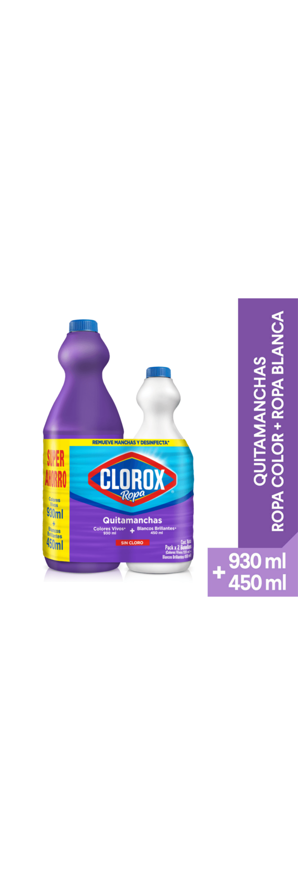 Quita Manchas Clorox Colores Vivos 930 Ml + Quitamanchas Blancos Brillantes 450 Ml