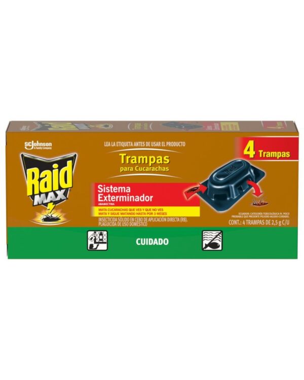 Insecticida Raid Max Trampas Para Cucarachas 4 Piezas