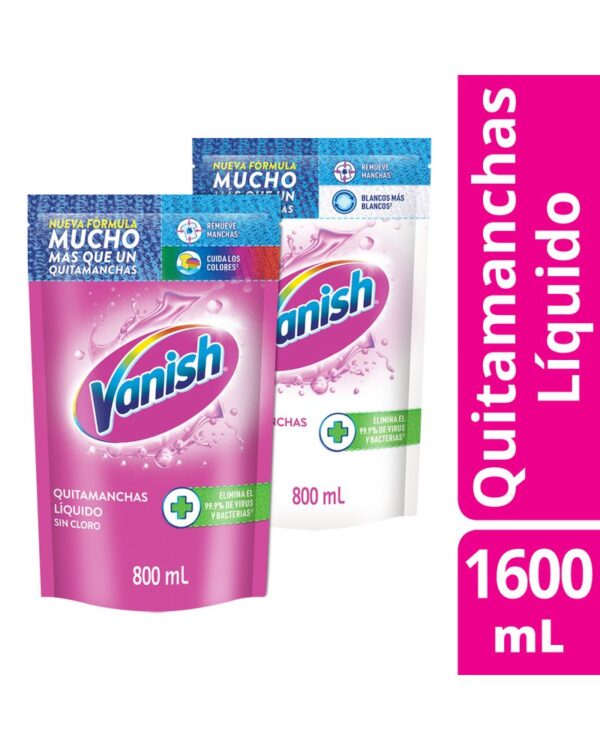 Quita Manchas Vanish Líquido Rosa 800 Ml + Blanco 800 Ml