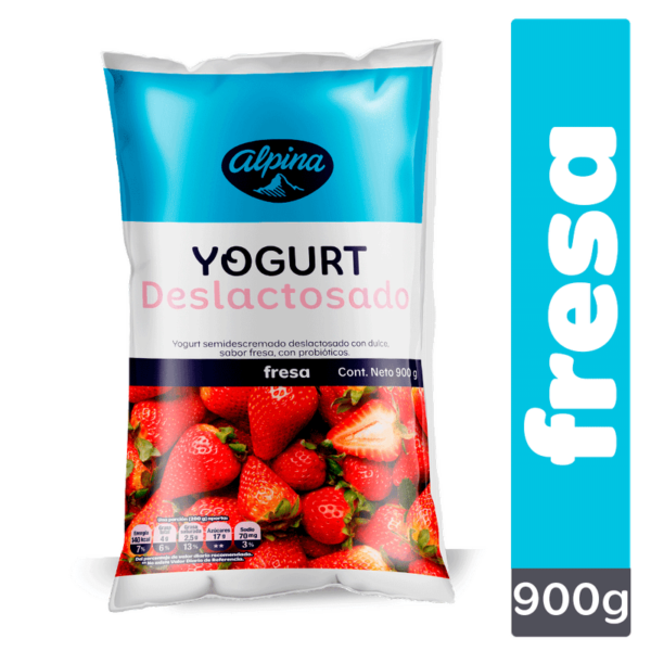 Yogurt deslactosado Alpina fresa bolsa x900g