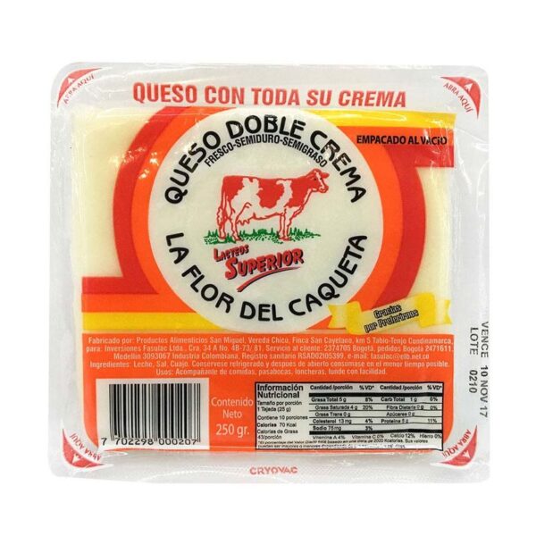 Queso doble crema La Flor Del Caquetá x250g