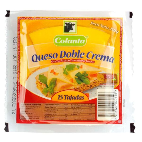 Queso doble crema Colanta tajado x250g