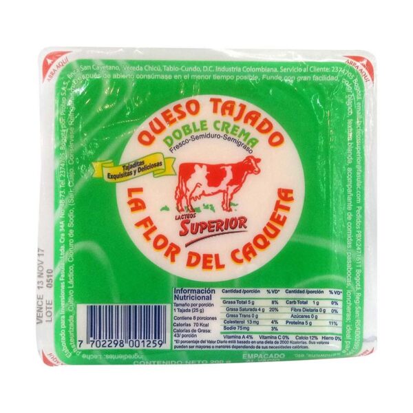 Queso doble crema La Flor Del Caquetá tajado x200g