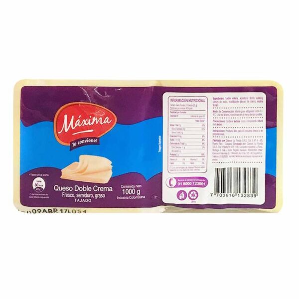 Queso doble crema Máxima tajado x1000g