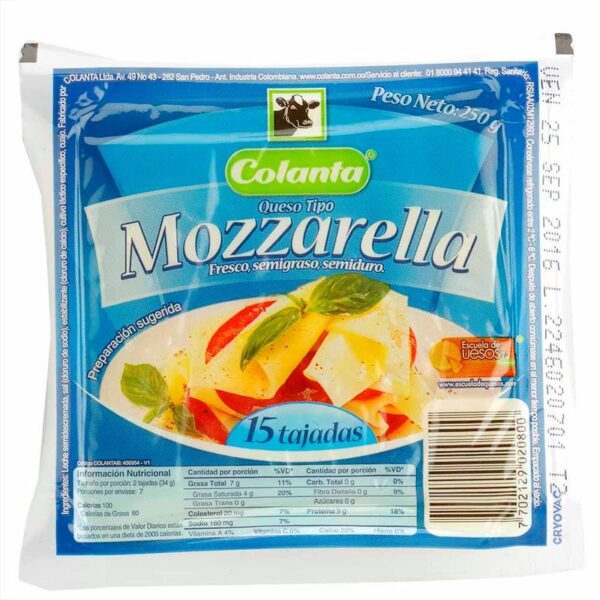 Queso mozzarella Colanta tajado x250g