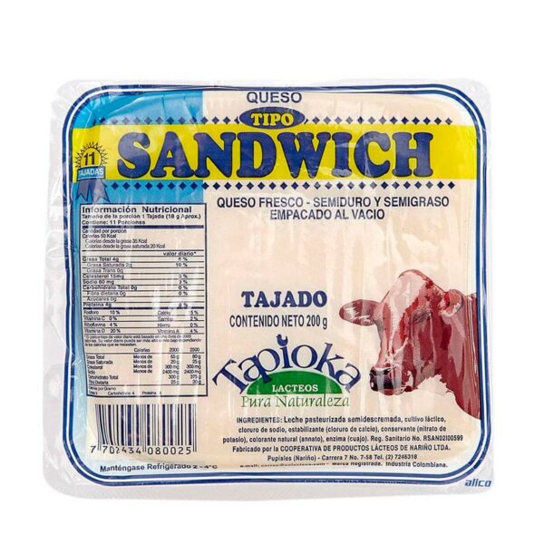 Queso sándwich Tapioka tajado x200g