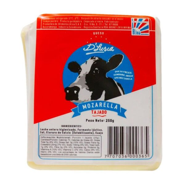 Queso mozarella D'Lusia tajado x250g