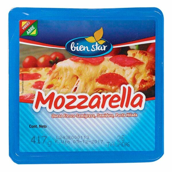 Queso mozzarella Bien Star 25 tajadas x417g