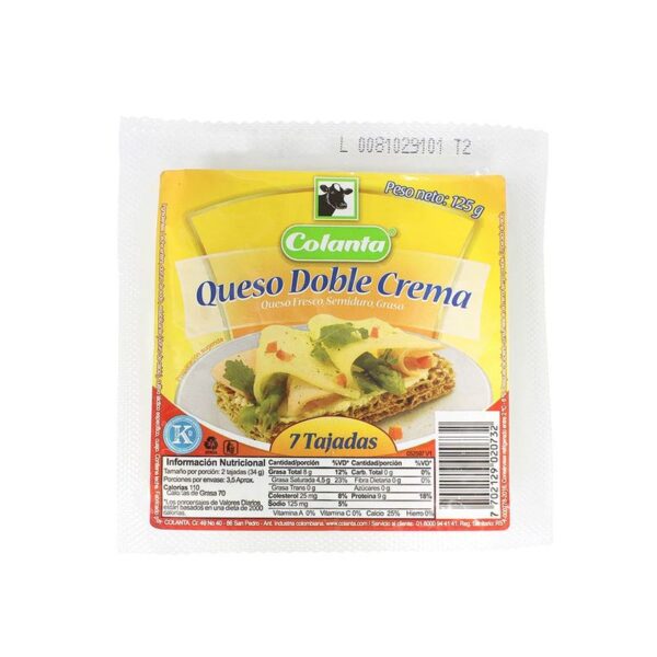 Queso doble crema Colanta 7 tajadas x125g