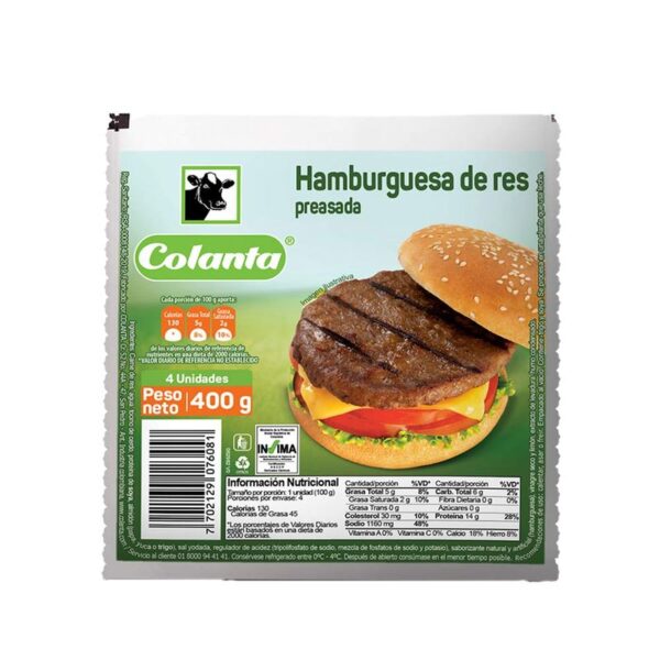 Hamburguesa res Colanta preasada x4und x400g