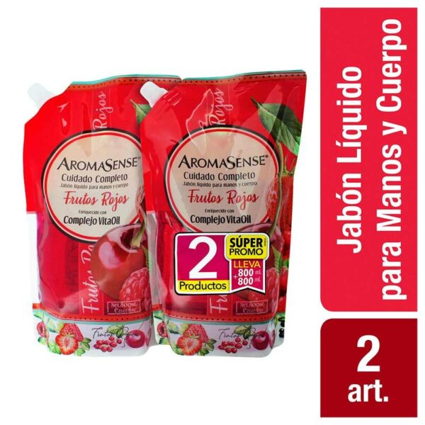 Jabón Aromasense liquido frutos rojos x2und x800ml c-u