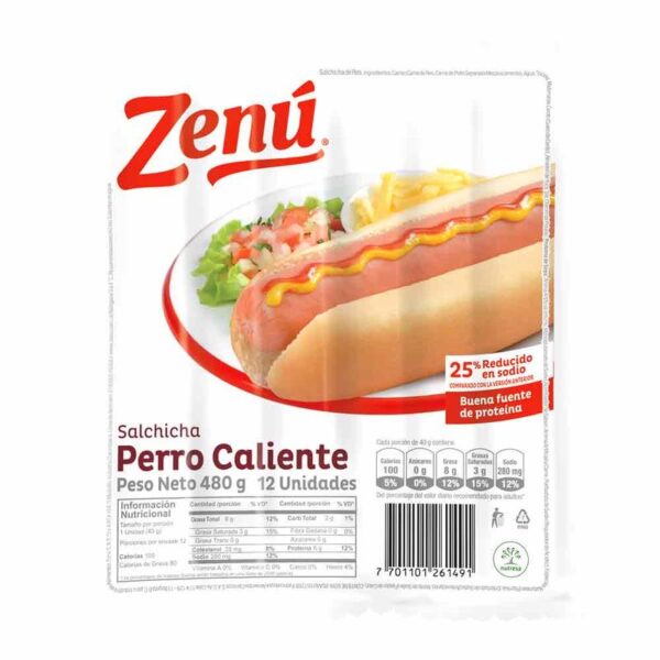 Salchicha Zenú perro caliente x12und x480g