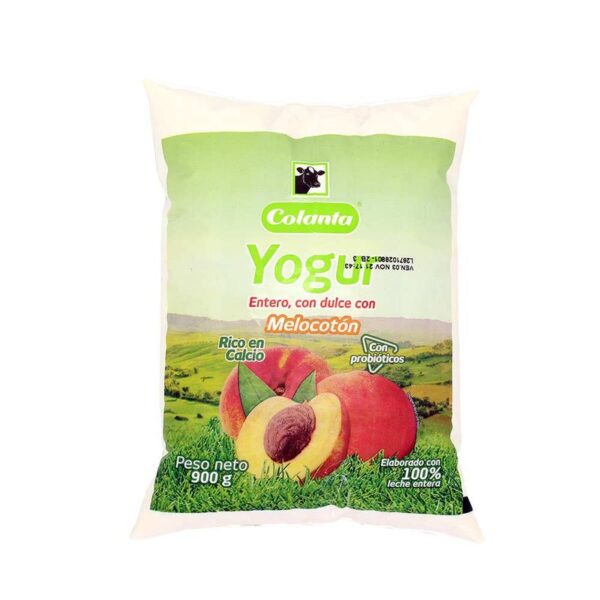 Yogurt Colanta melocotón bolsa x900g