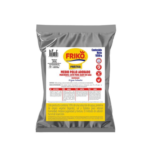 Medio pollo adobado listo para asar Pimpollo bolsa x1050gr