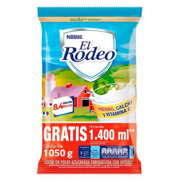 Leche en polvo El Rodeo bolsa x875g gratis 175g