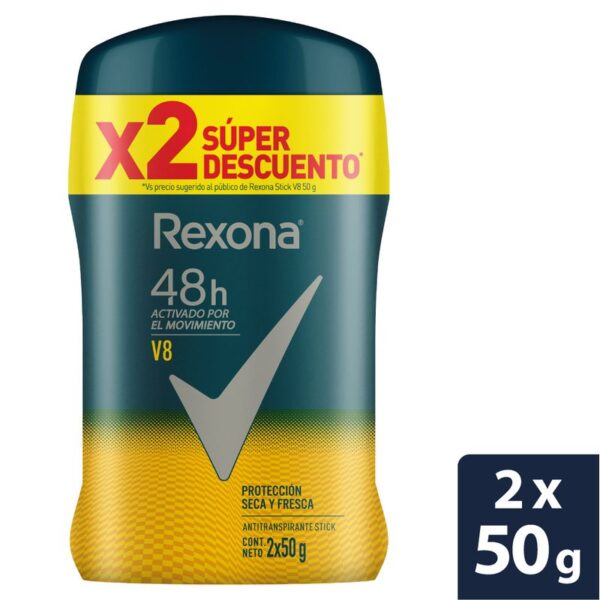 Desodorante Rexona v8 men barra x2und x50g