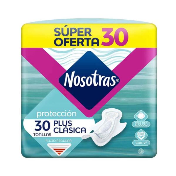 Toallas higiénicas Nosotras Plus Clásica Tela Tipo Algodón x30und