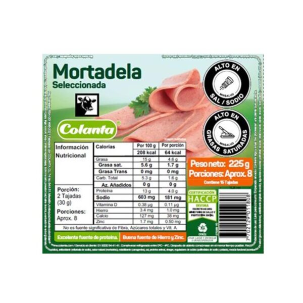 Mortadela Colanta Seleccionada 15 tajadas x225g