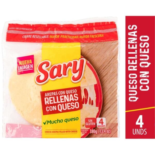 Arepas de maíz Sary rellenas de queso x4und x380g