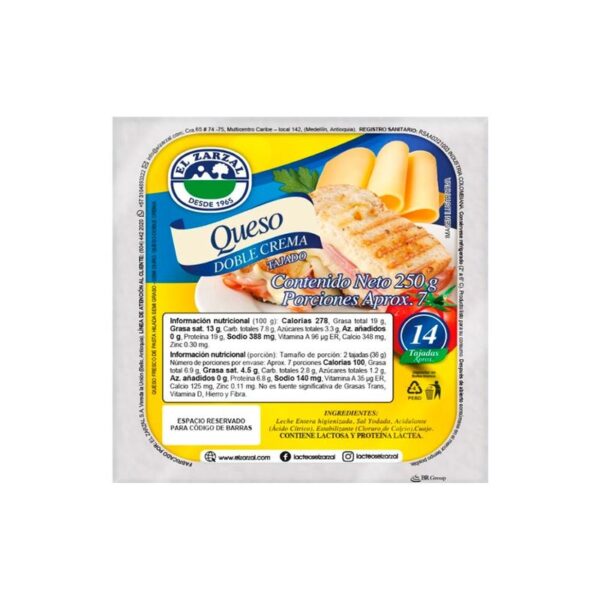 Queso El Zarzal doble crema tajado x14und x250g pn