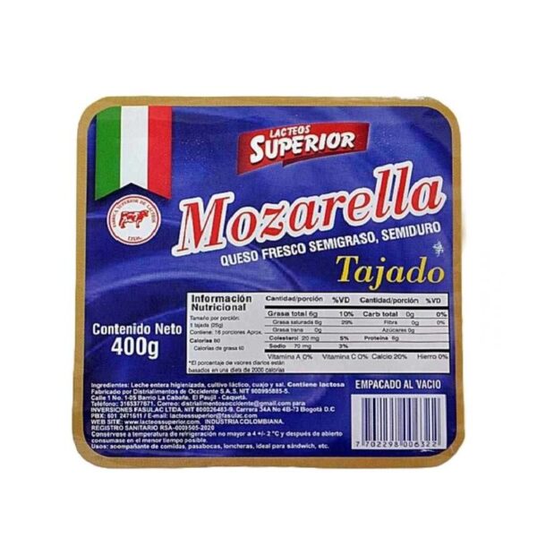 Queso mozarella Superior tajado x400g