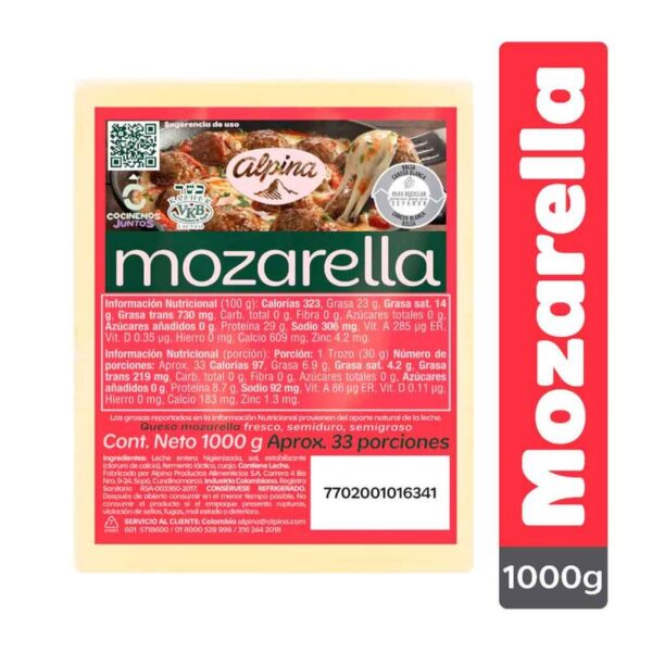 Queso mozarella Alpina bloque x1000g