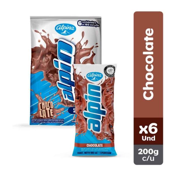 Leche Alpín chocolate bolsa x6und x180ml c-u