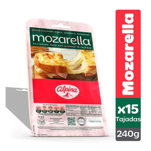 Queso mozarella Alpina 15 tajadas x240g